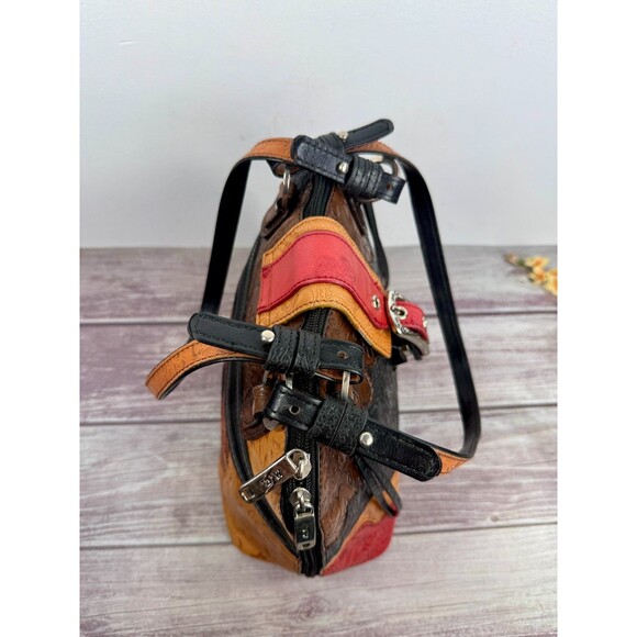 Vintage MC Marc Chantal leather multi-color retro embossed western shoulder bag - Picture 10 of 16